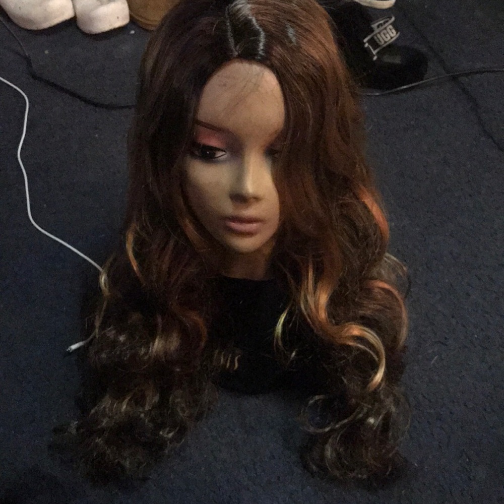 Synthetic honey blonde and brown wig